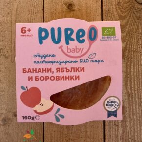 Пюре от банани, ябълки и боровинки био 160гр Pureo