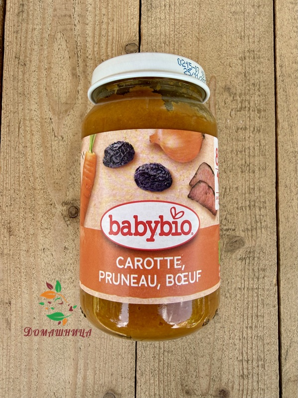 Зеленчуково пюре Говеждо месо, Морков и Сливи 8+ био 200гр Babybio