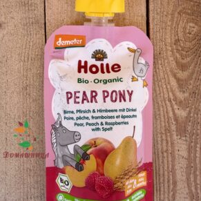 Пюре пауч круша, праскова, малина и спелта Pear Pony био 100гр Holle