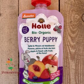 Пюре пауч ябълка, праскова и горски плодове Berry puppy био 100гр Holle
