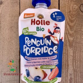 Пюре пауч ябълка и горски плодове с овесени ядки и киноа Penguin porridge био 110гр Holle
